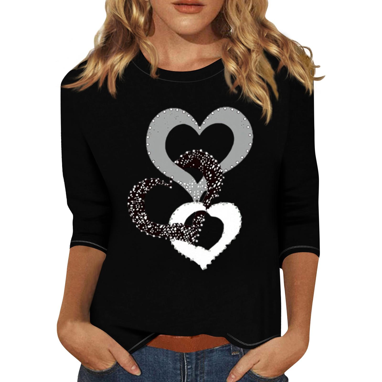 

Женская модная повседневная свободная футболка с круглым вырезом и рукавами 3/4 с принтом, женский топ XL чёрный