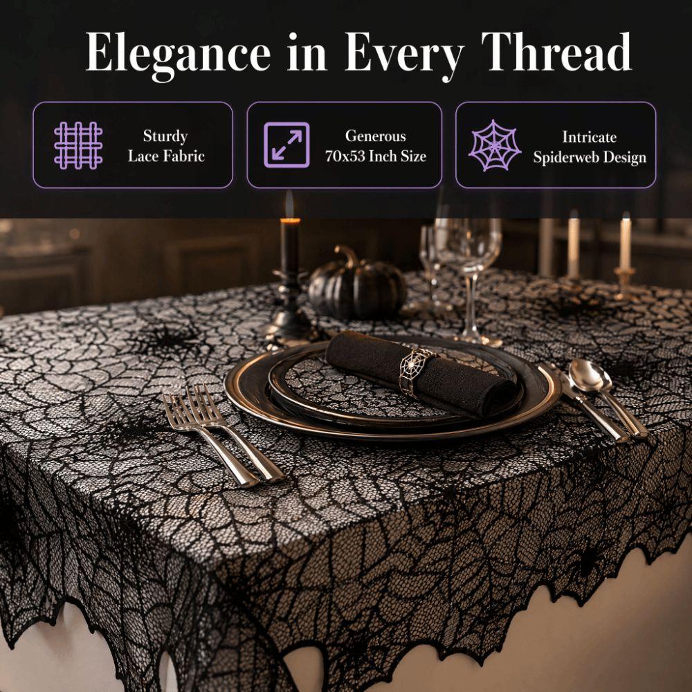 Lace Halloween Decoration Lightweight Spider Web Tablecloth Creepy Black Tablecloth  Party Supplies