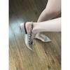 Rivet single shoes women's thick heel pointed head nude French flats spring new side empty patent leather bag head sandals