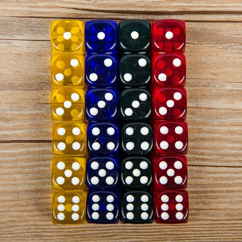 24 Pieces Set 16Mm Rounded Corners Playing Party Dices Four-Color Transparent Dice (Transparent Blue Green Yellow Red All 6)