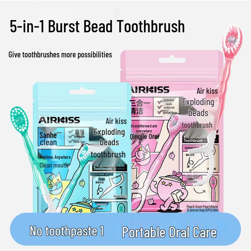 AIRKISS Portable Disposable Toothpaste-Free Travel Toothbrush Set