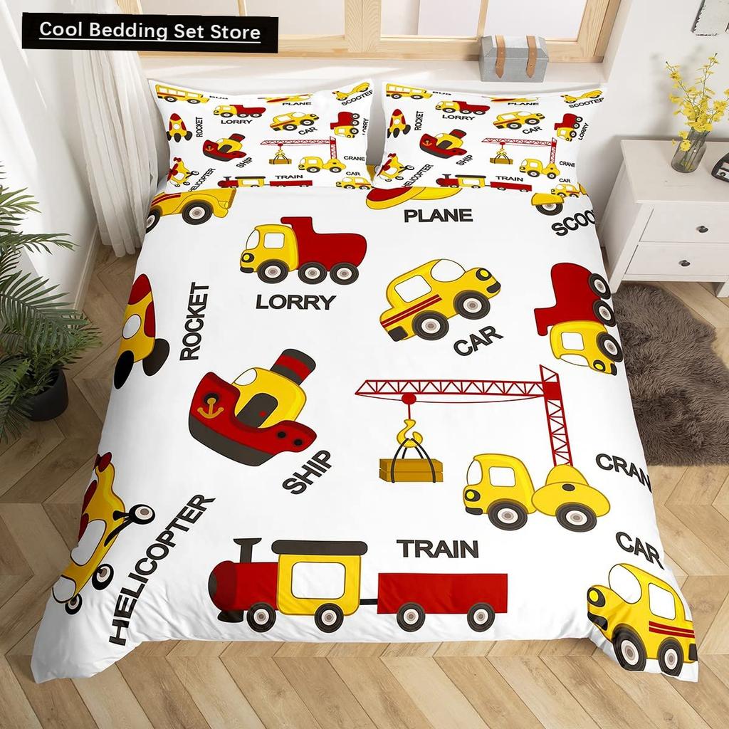 Kreslené Vlakové Ložní Sety 2/3ks Povlak na Peřinu Autíčko Náklaďák Měkký Povlak na Přikrývku Jednolůžko Queen King Size Polyesterový Povlak na Přikrývku