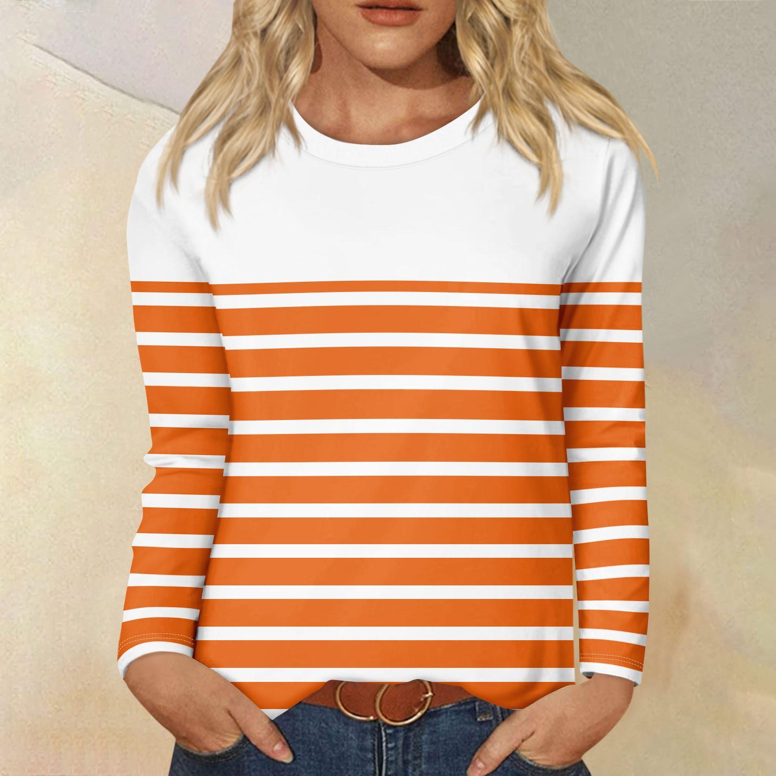 

Рубашки с длинным рукавом для женщин, футболки в полоску с графическим принтом, блузки, повседневные базовые топы больших размеров, пуловеры XXXL оранжевый