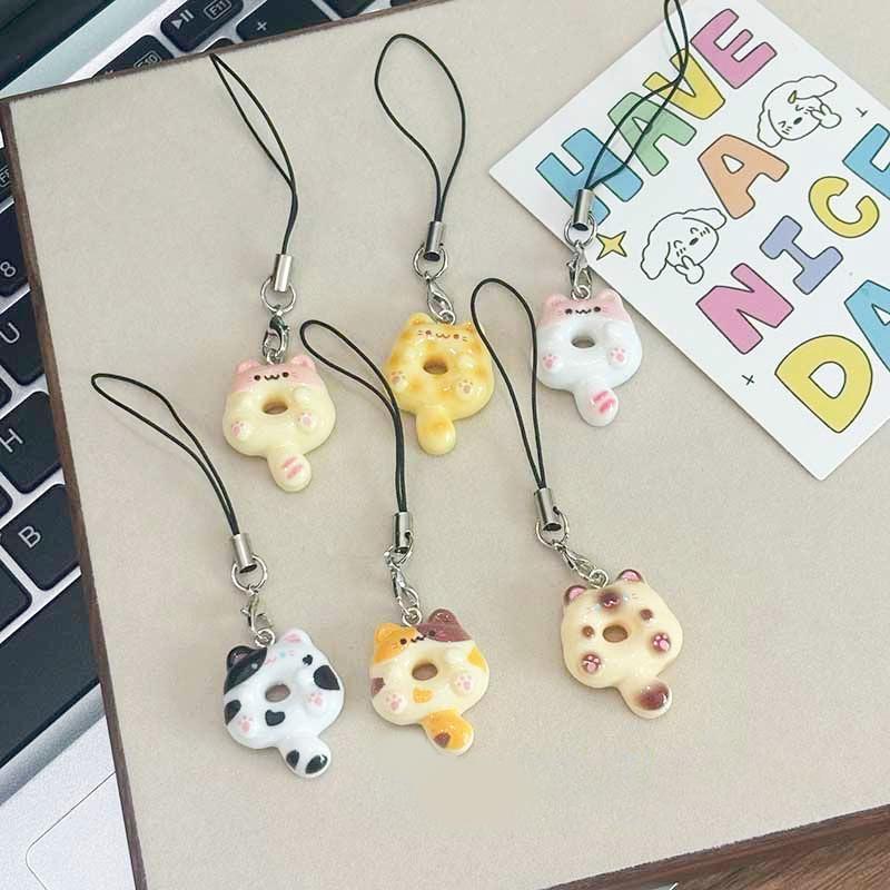 6Pcs/Set Cat Cookie Phone Charm Strap Soft Kawaii Kitty Couple Keychain Pendant Cute Lanyard Keycord Bag Decoration Gift
