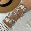 5Pcs/Set Exaggerated Starfish Shell Wide Cuff Bangle for Women Gold Color Sea Star Scallop Open  Bracelet Beach Party Jewelry