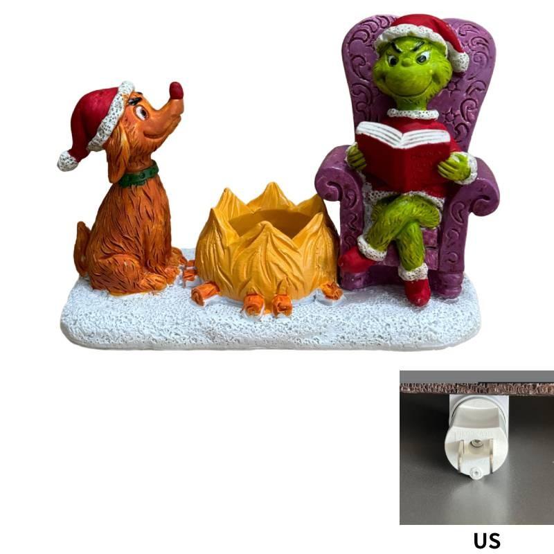 Night Christmas Light Wall Bedside Lamp Resin Green Monster Decor Holiday