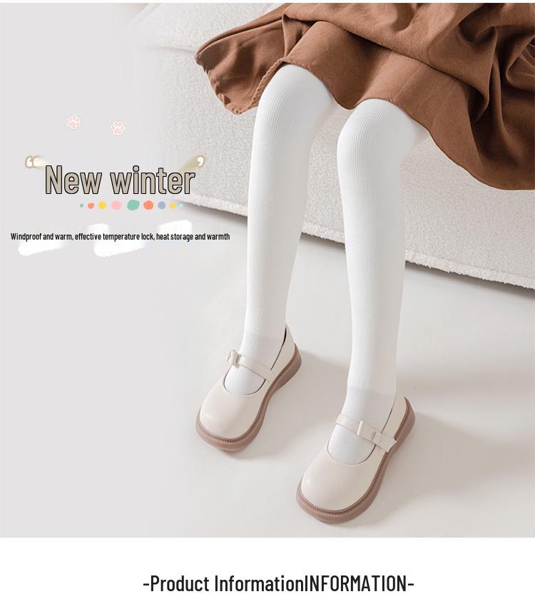 Girls' Fleece-Lined Open Crotch Stirrup Tights - Cotton, Thick, Vertical Stripes, Warm Autumn/Winter Wear
