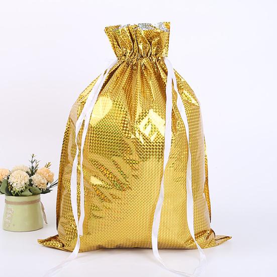 10 Pcs Christmas Drawstring Gift Bags Holiday Foil Gift Bags Reusable Xmas Gift Wrapping Bags for Gifts Presents Xmas Party Favors