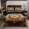 Golden Mandala Floral 3-Piece Duvet Cover Set with 2 Pillowcases - Breathable Polyester, All-Season Amazing Theme Floral