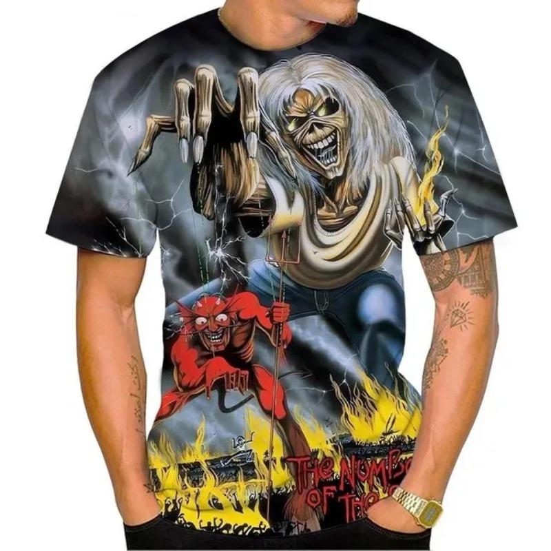 Fashionable and Interesting Skull Pictures for Men's T-shirts Trend Digital Printing Casual Round Neck Short Sleeved Tops