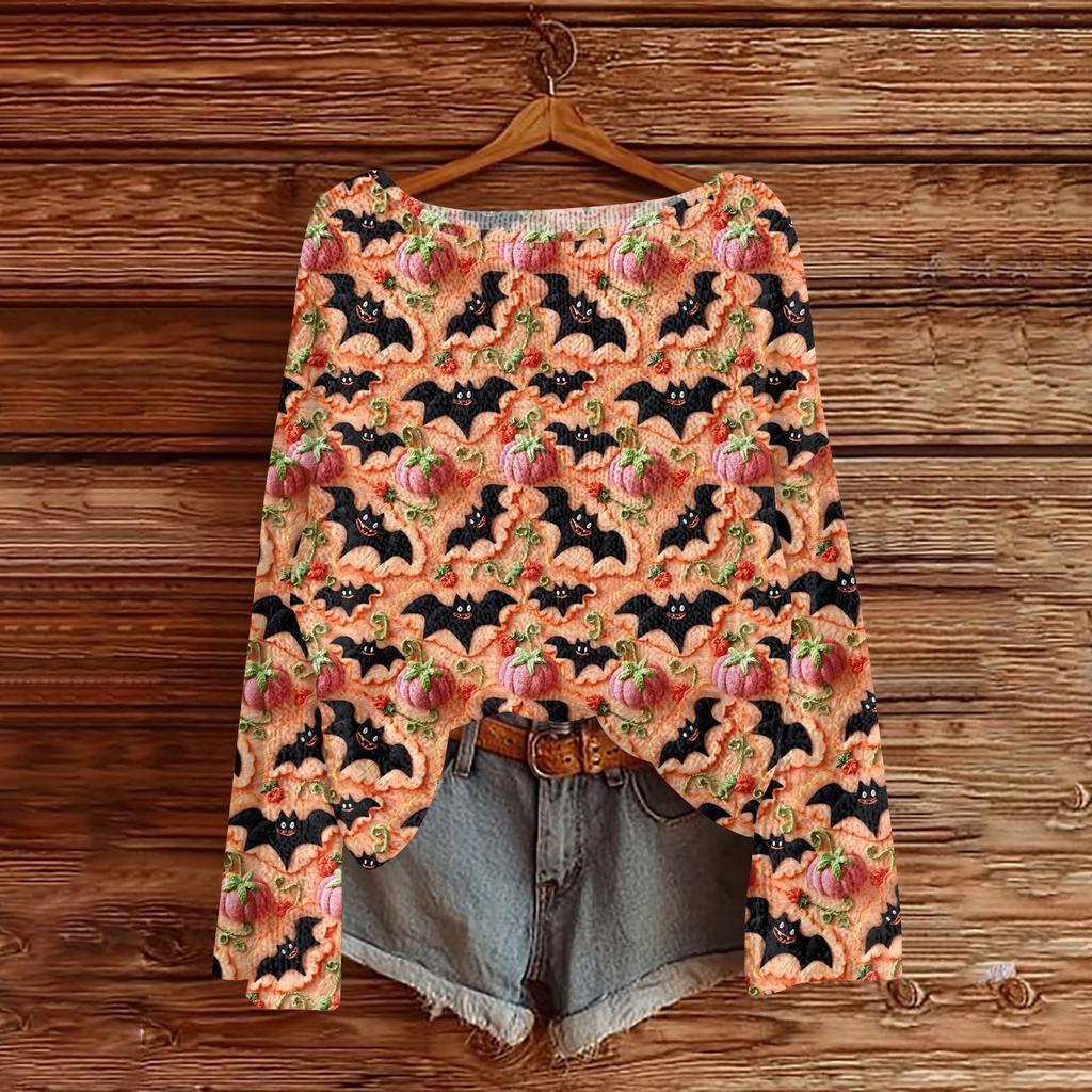 Womens  Fall Sweaters Long Sleeve Print Tops Pullover Sweaters Loose Dressy Casual Basic Clothes