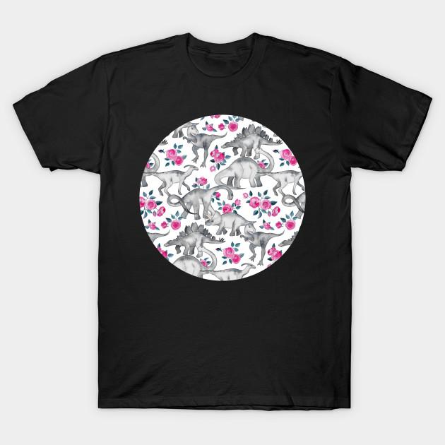 Men Black Print T-shirt Dinosaurs And Roses – White No-Cut Transfer Paper Print Cotton Tshirt 3XL чёрный
