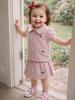 2026 Summer Girls Baby Pink Embroidered Puppy Polo Shirt & Skirt Set