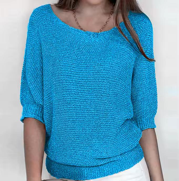 Spring Women's Sweater Pullover Temperament Commuting Tops Solid Color Round Neck Three Quarter Sleeve Knitted Sweater Top