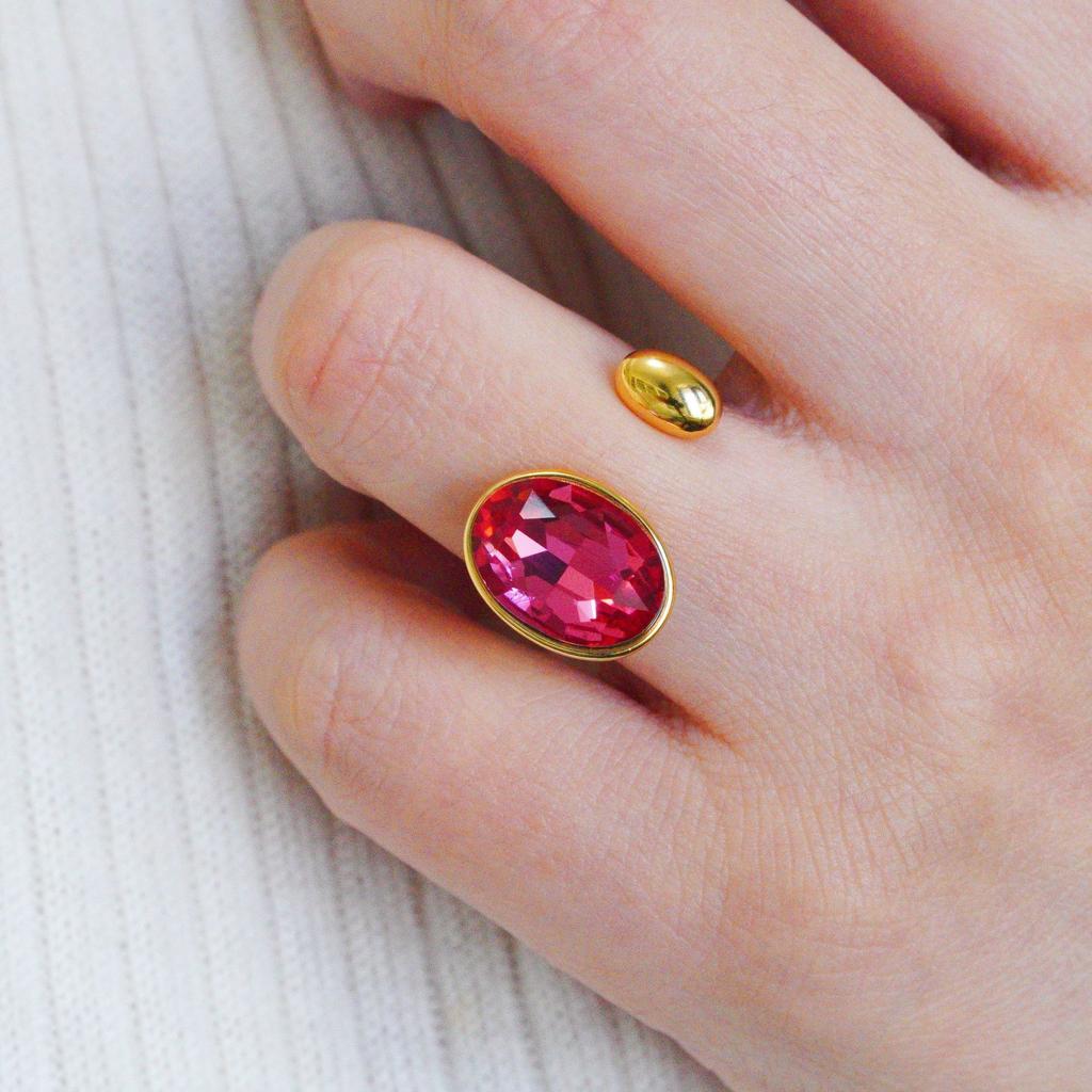 Oval Inlaid Colored Diamond Titanium Steel Open Ring, Personalized Versatile Light Luxury Jewelry Gift