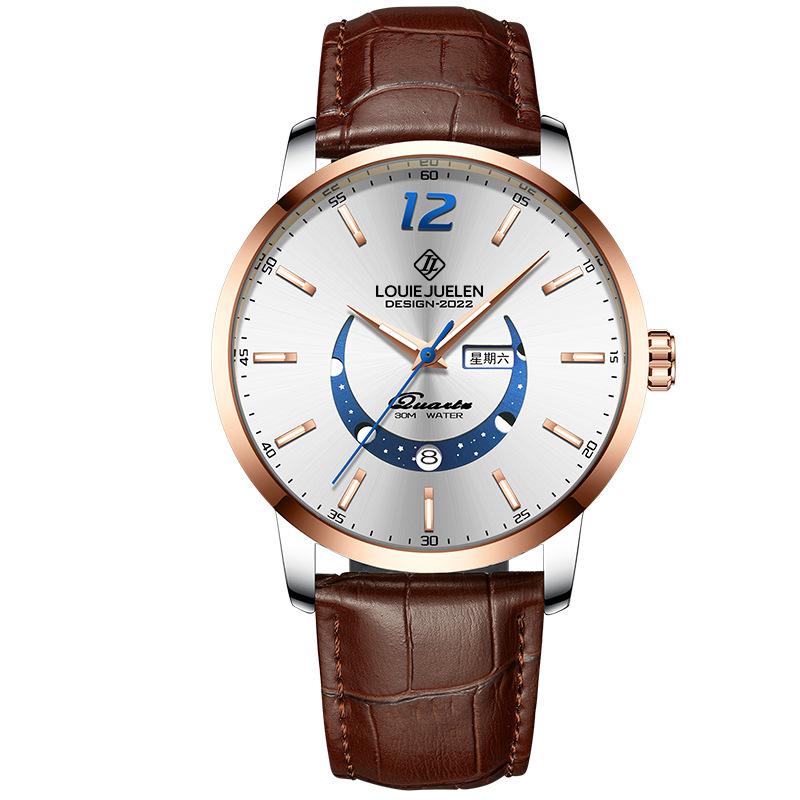 Herren High-End Uhr Business Marke Mondphase Leuchtend Wasserdicht Echtes Leder Männlich Mode Quarz Uhr Uhren Geschenk