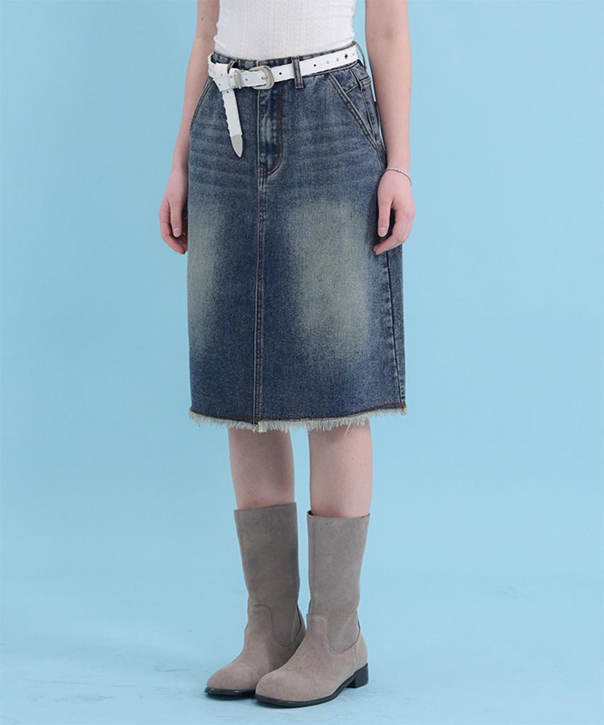 Micene Lucian Denim Fringe Midi Skirt