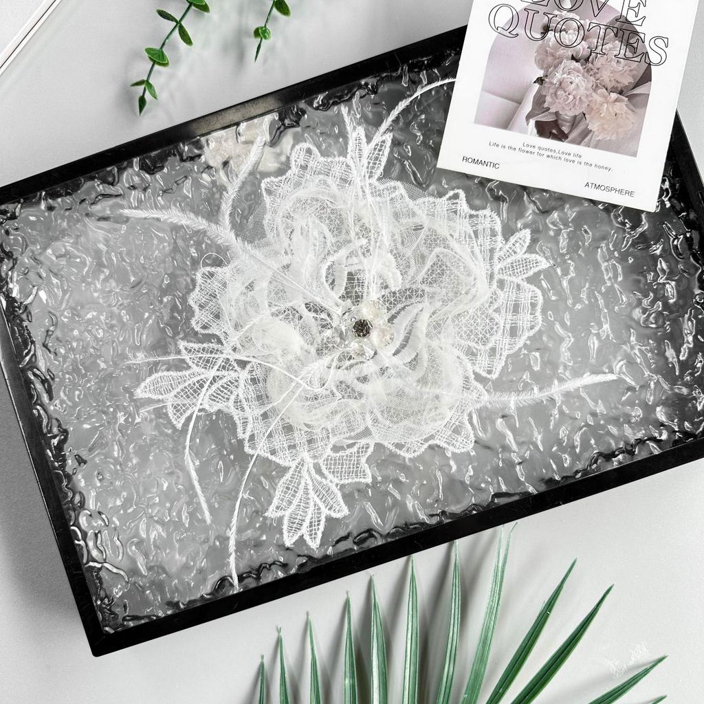 White Lace Feather Bead Embroidery Decal Clothing Luggage Dress Hair Accessories Decorative Cloth Stickers Accessories