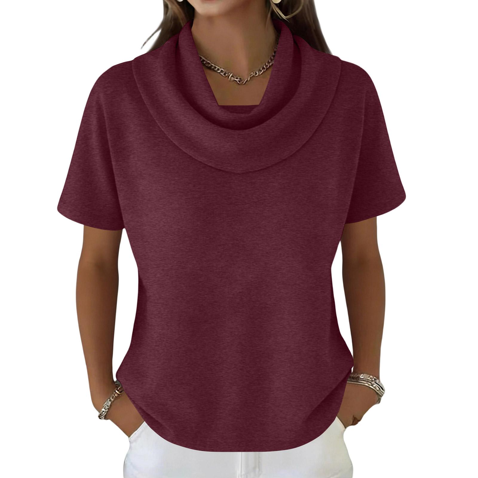 

Women s Casual And Fashionable Round Neck Short Sleeved Color Top Sweater XL винний