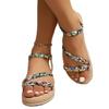 Floral Printing Flat Sandals for Women Summer 2025 Lightweight Slip On Beach Shoes Woman Braided Band Bohemian Sandalas