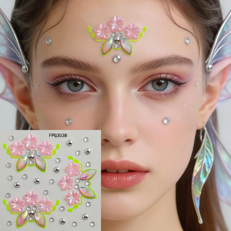 Face Jewel Stickers Iridescent Rhinestone Self Adhesive Removable for Beach Party EDM Festival Makeup Decor