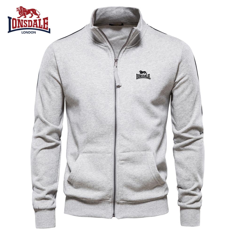 Lonsdale Вышитый Осенний Зимний Новый Мужской Свитшот на Молнии с Воротником-стойкой Длинным Рукавом Спортивный Контрастного Цвета Повседневный Кардиган-Куртка M 4350₽