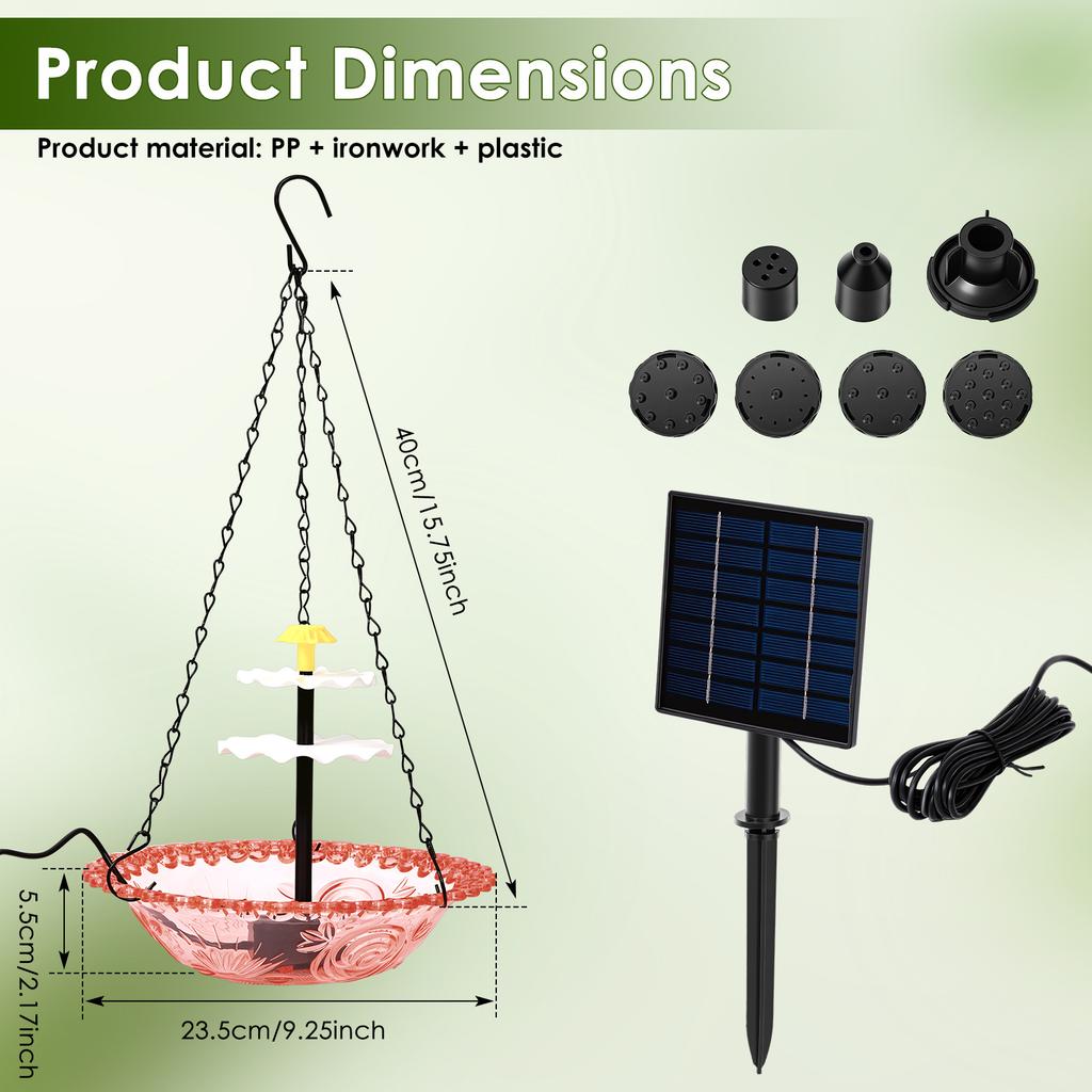 Solar Powered Hanging Bird Bath Fountain Solar Power Cascade Hanging Birdbath for Outdoor Garden Backyard Patio Lawn (Blue or