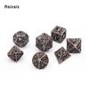 7 szt. Srebrne Czerwone Smocze Metalowe Kostki Puste Metalowe Wielościenne Zestaw Kostek Odpowiedni do Gry Fabularnej RPG Gry Planszowej Gry Karcianej