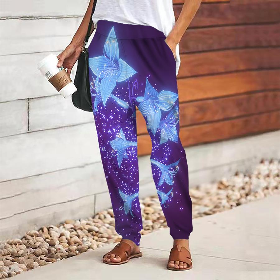 

Женские брюки с принтом бабочек, на шнуровке, с эластичной талией, свободные, повседневные длинные брюки, брюки с карманами XS синий