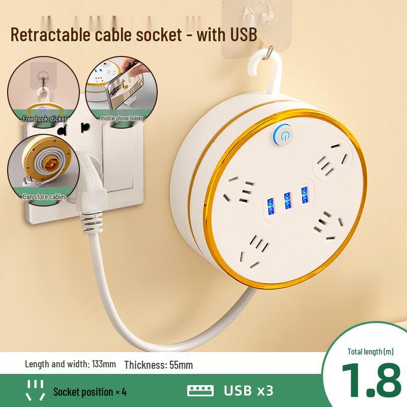 Einziehbare USB-Steckdosenleiste mit Kabelpanel für den Heim- oder Wohnheimgebrauch