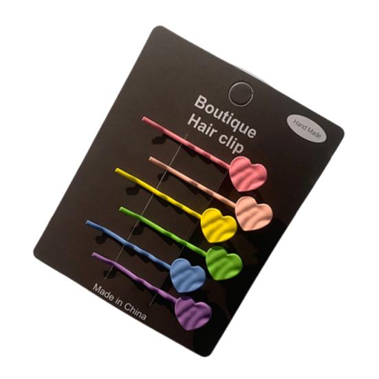 

6Pcs Girl Hairpins Baking Paint Process No Peeling Stable Grip Metal Clip Base Hair Pins Star Heart Bowknot Decor Candy Color Hair Clips F