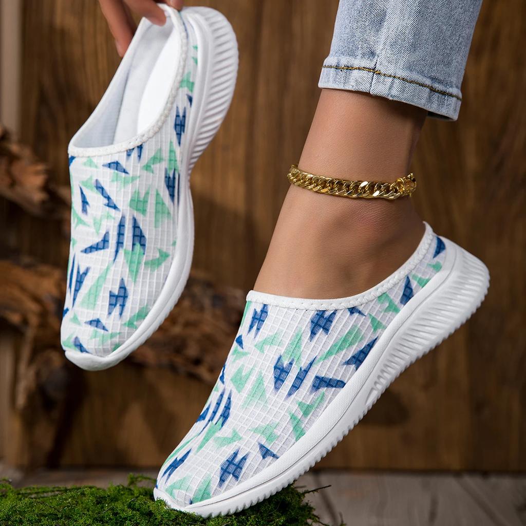 Fashion Summer Half Slippers Women's Breathable Slip-On Casual Flats Comfortable Home Slippers Slip-On Shoes for Warm Weather