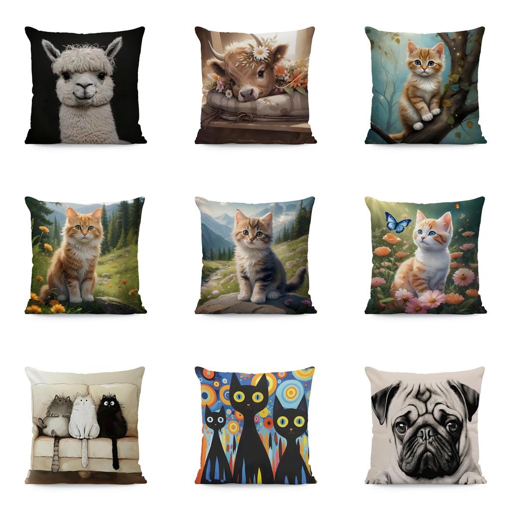 Animal Print Cushion Cover Soft Plush Cartoon Decor For Living Room Sofa