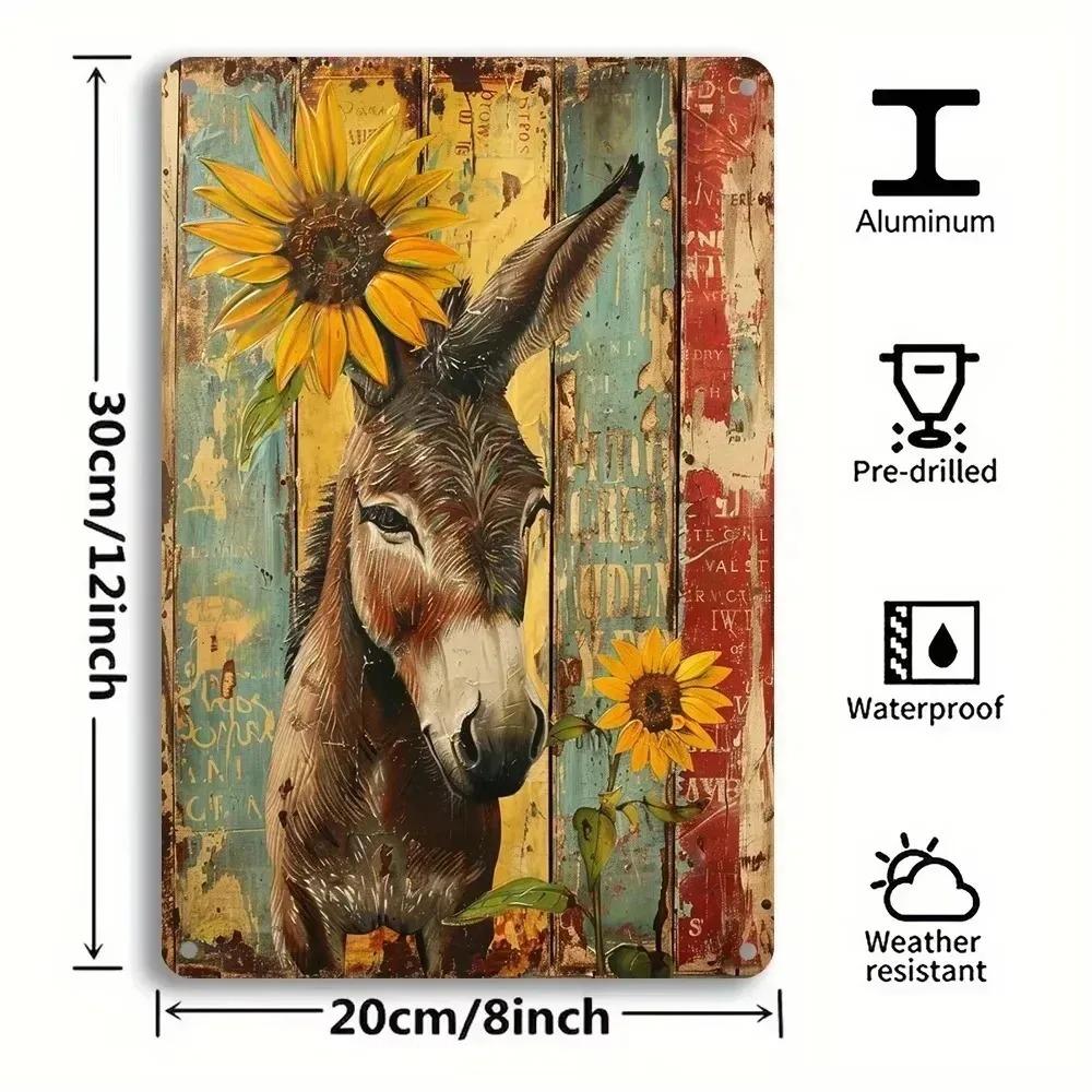 Vintage Donkey Sunflower Aluminum Wall Art Easy Install Home Decor
