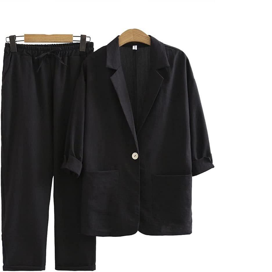 

Женские осенние и зимние костюмы из хлопка и льна, куртки, брюки, карманы, свободная модная повседневная одежда XXXXXL чёрный
