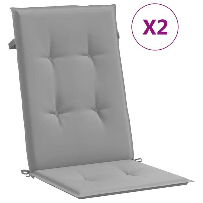 VidaXL Garden Chair Cushions High Back Set of 2 Grey Fabric 43179