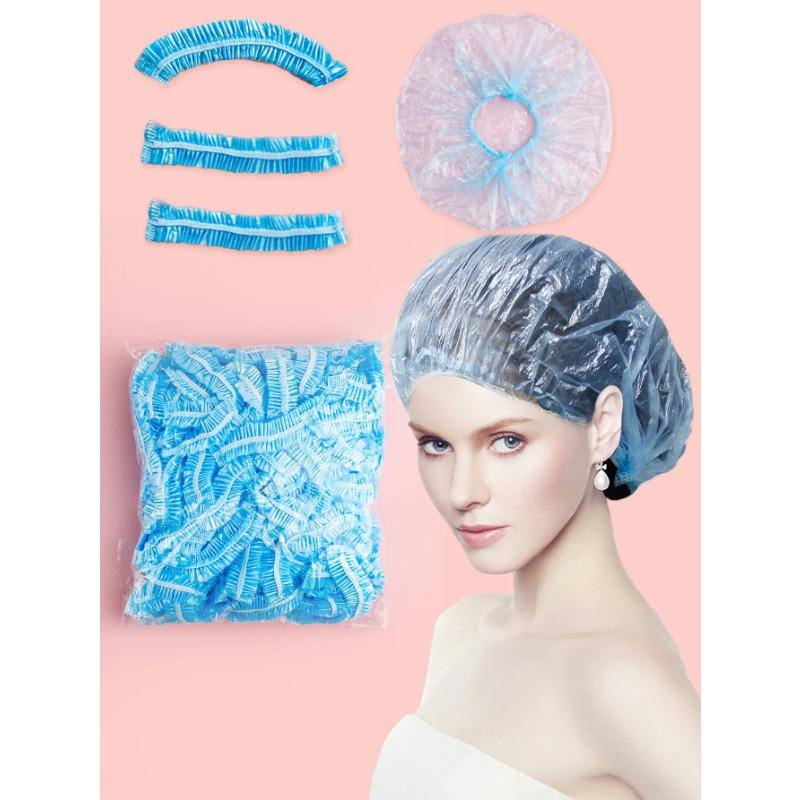 100pc Disposable Shower Cap Transparent Plastic Strip Waterproof Enlarged and Thickened Beauty and Hair Cap for Hotels