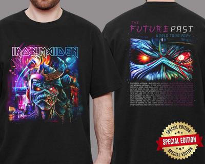Oficjalny T-shirt Iron Maiden The Future Past 2024 World Tour z nadrukiem po obu stronach, unisex