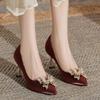 Fashion Women's Fashion Slim Heel Shoes Autumn New Pointed Head Suede Crystal Butterfly Anti-slip Wear-resistant High Heels