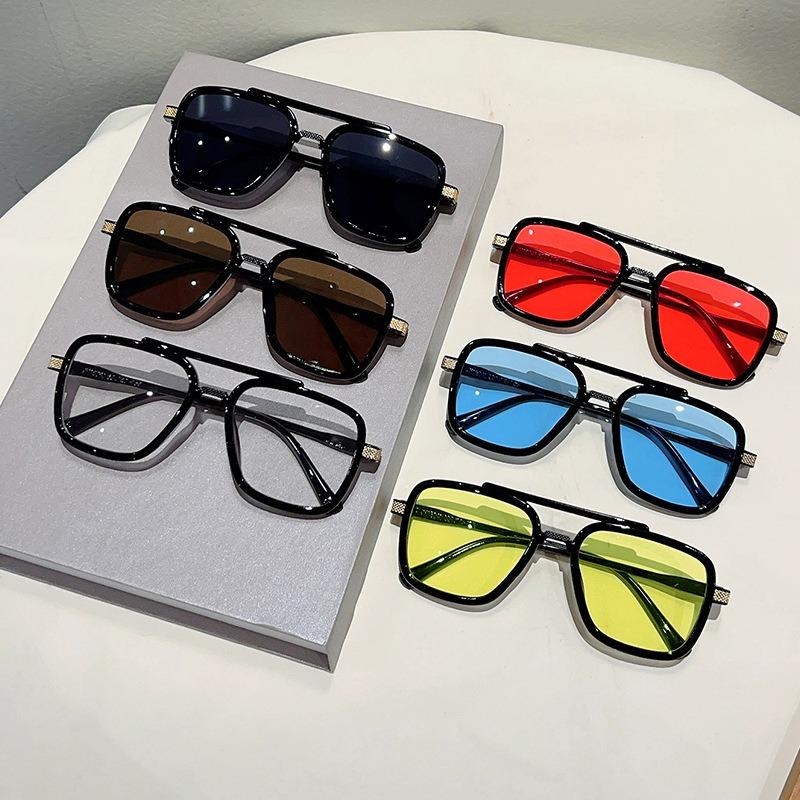 Non-polarized Vintage Punk Double Girder Large Square Frame Leisure Sunglasses Men Women Outdoor Travel Anti Strong Light Eyeglasses
