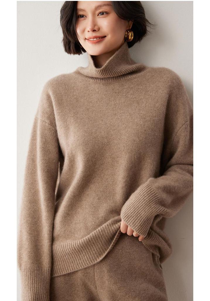 Cashmere Knit Loose Fit High Neck Sweater - Wang Fei Style, Thickened Autumn/Winter Pullover for Women