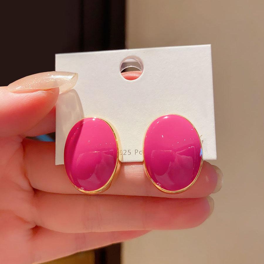 Silver Needle Oil Dripping Oval Stud Earrings Hong Kong Style Retro Sweet Earrings Fashionable Simple Versatile Earrings Design Sense Niche
