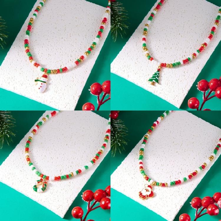 Christmas Themed Bead Necklace Featuring Santa Pendant Festive Color Jewelry For Holiday Gatherings And Outfit Styling