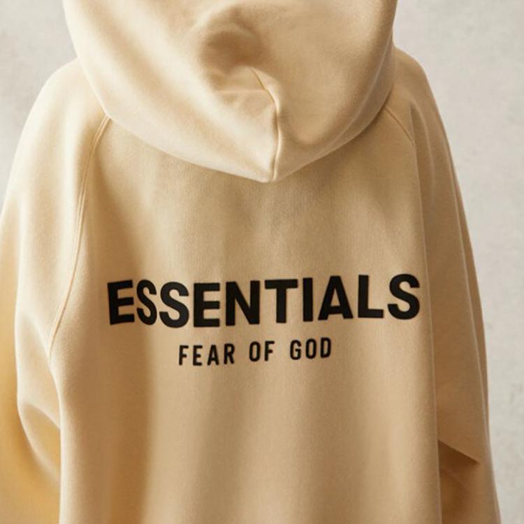 Fear of God Essentials Logo Print Fleece-Lined Hooded Sweatshirt Unisex Sweatshirt Cream FOG-SS21-574