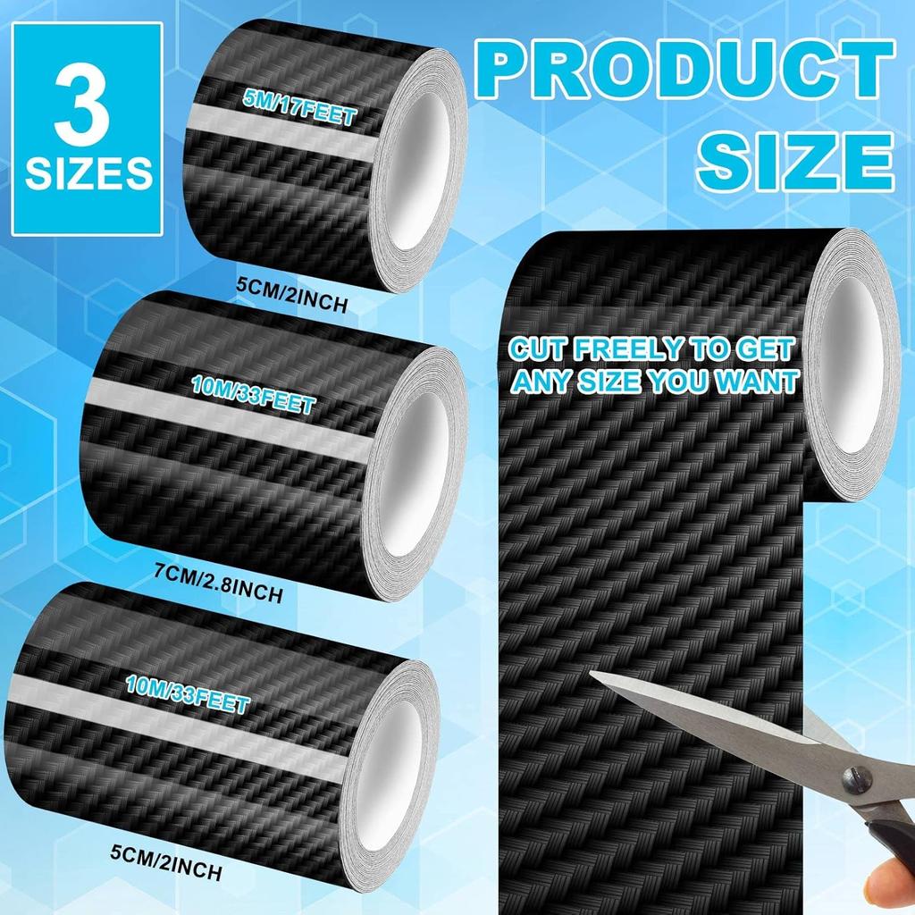 Tallew 3 Rolls 67 Ft Car Edge Door Guards Sill Protector 5D Carbon Fiber Vinyl Wrap Automotive Vehicle Anti Collision Film Fits (Black, 2 in x 17, 4