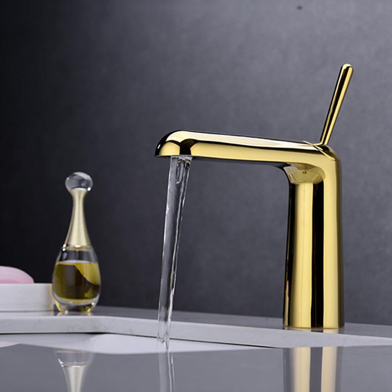 New Luxury Gold Basin Faucet Bathroom Single Lever Hot and Cold Sink Mixer Tap Faucet Solid Brass Basin Lavtory Faucet