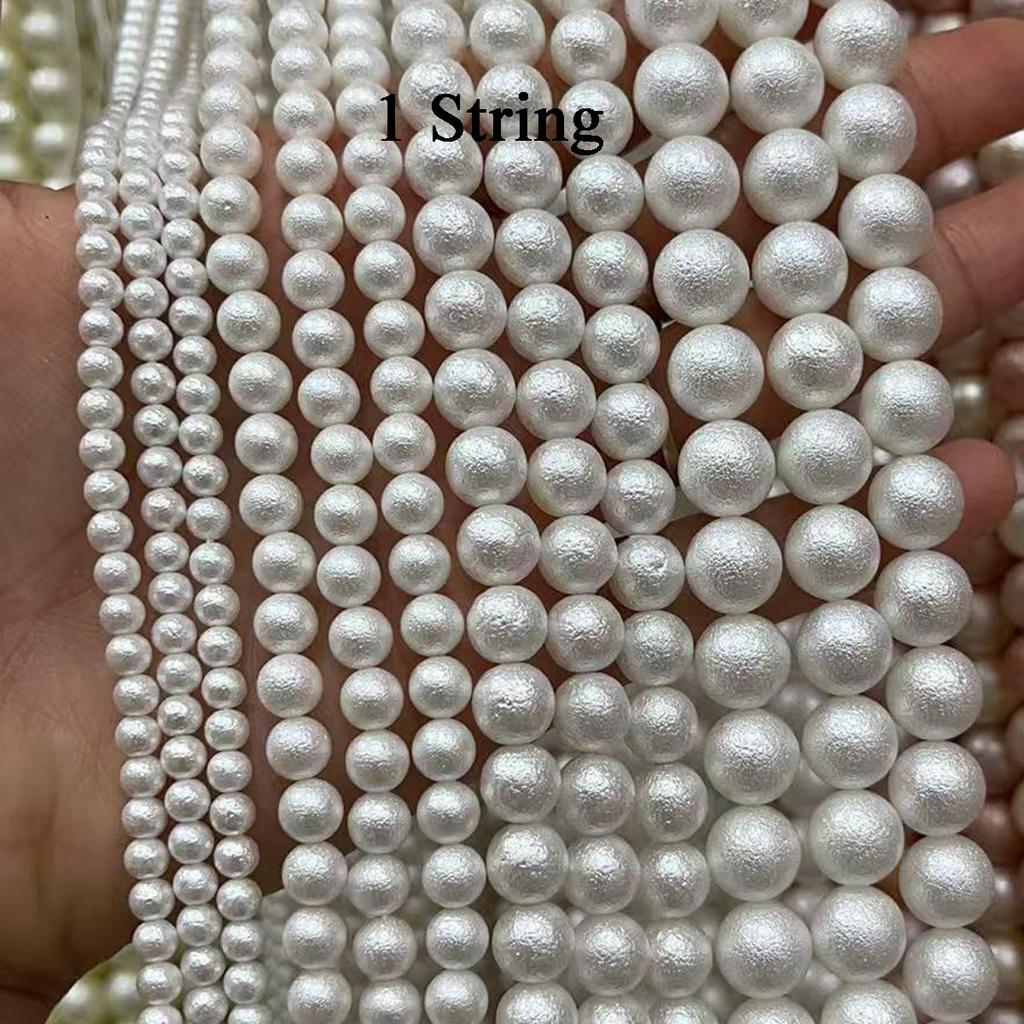 White Natural Shell Mother of Pearl Beads, Boho Handcrafted Round Loose Spacer Beads for Jewelry Making DIY Necklace Bracelet Anklet Accessories 38cm