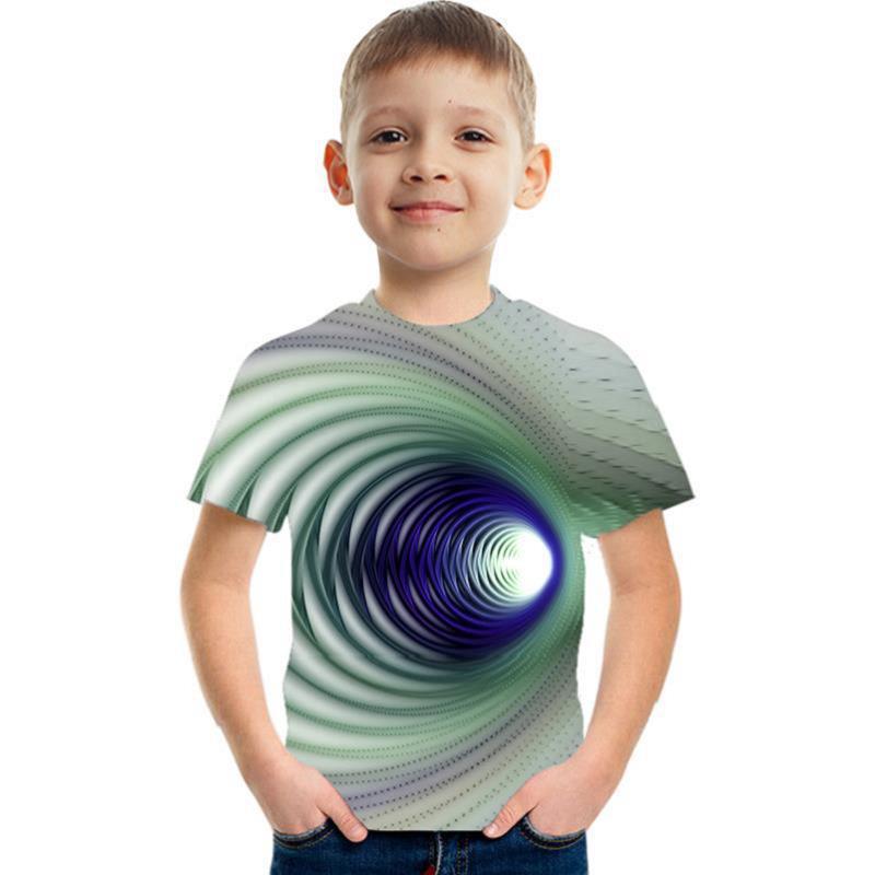 Summer Round Neck Visual Deception 3D Printed Top Fashionable Casual Short Sleeved Children's Boy T-shirts