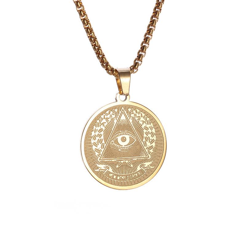 Stainless Steel Lighting Party Necklace Eyes Divine Pendant Lighting Pair Coins Medal Pendant Necklace Jewelry