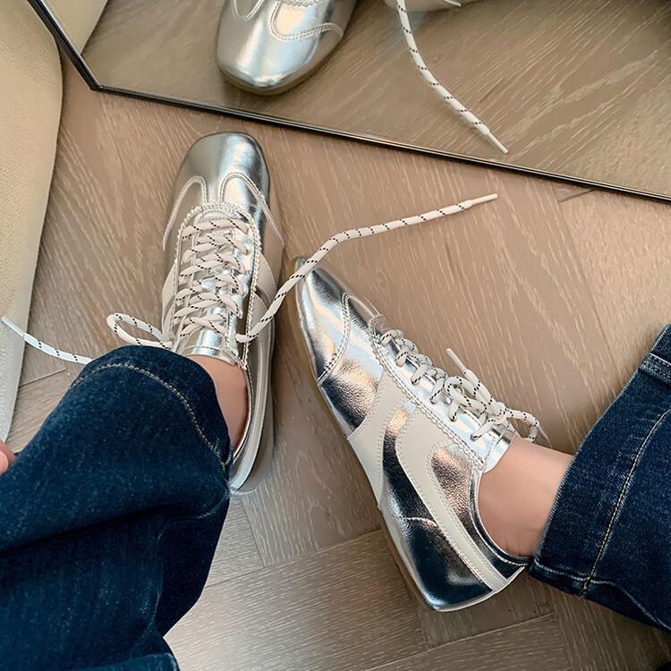 

Молниеносные волосы~ Чэнду обувь ручной работы повседневные туфли на шнуровке из коровьей кожи новая коллекция весна-лето 2025, бесплатная доставка 40 серебряный